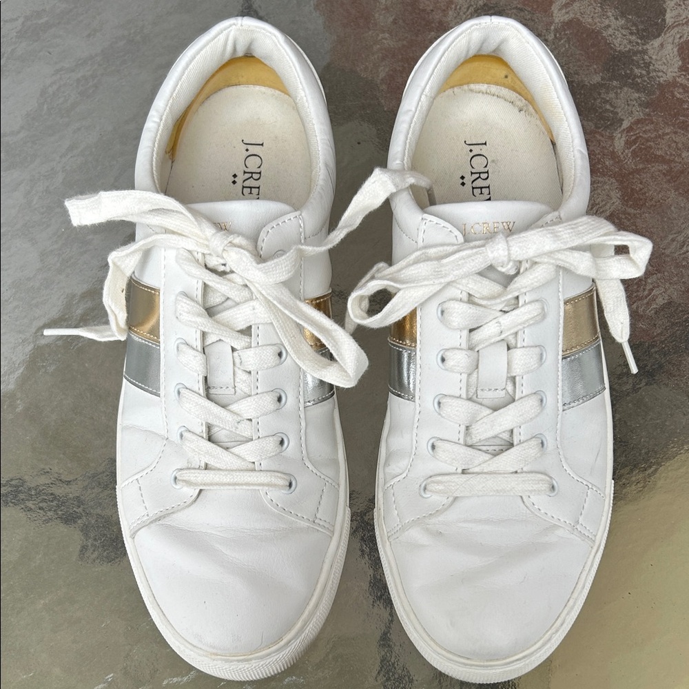 J. Crew White Sneakers with Metallic Accents